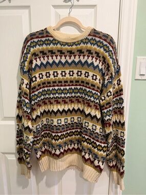 100% Cotton Multicolor Fair Isle Knit Sweater